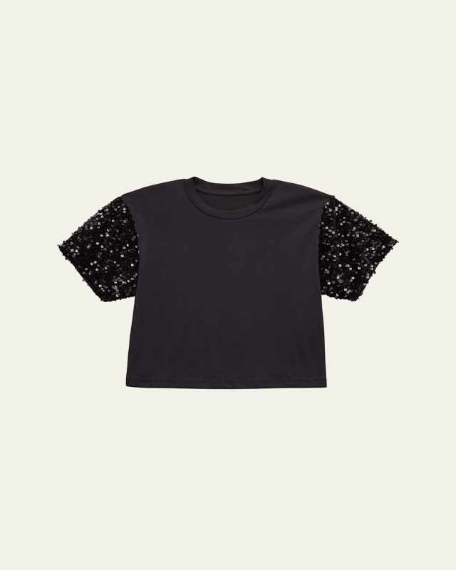 Girl's T-Shirt W/ Sequin Sleeves, Size S-